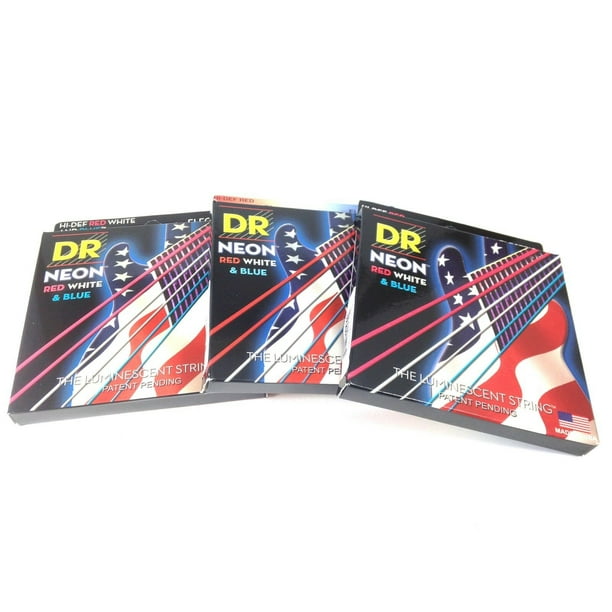 DR Strings Guitar Strings Electric Neon Red White Blue 09-46 Light and Heavy DR Strings Guitar Strings Electric Neon Red White Blue 09-46 Light and Heavy